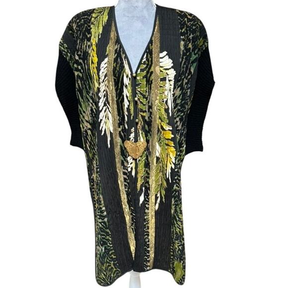 Vintage 1980s Kaneko Art-to-Wear Kimono Jacket Black Gold Metal Clasp, OS - Picture 1 of 8
